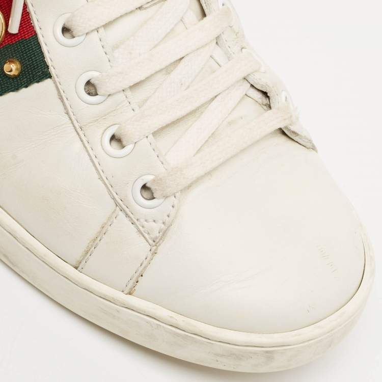 Pre Owned Gucci White Leather and Python Embossed Ace Lace Up Sneakers Size 38.5