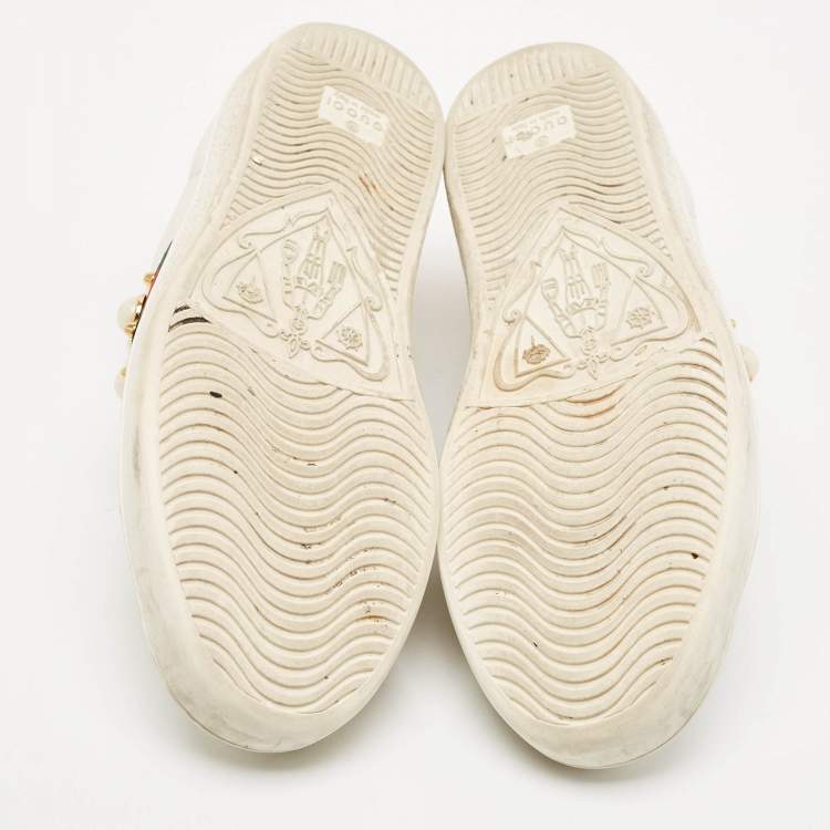 Pre Owned Gucci White Leather and Python Embossed Ace Lace Up Sneakers Size 38.5