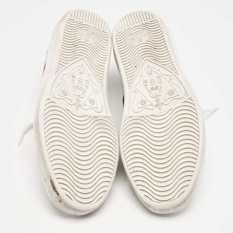 Pre Owned Gucci White Leather Ace Heart Web Low Top Sneakers Size 37