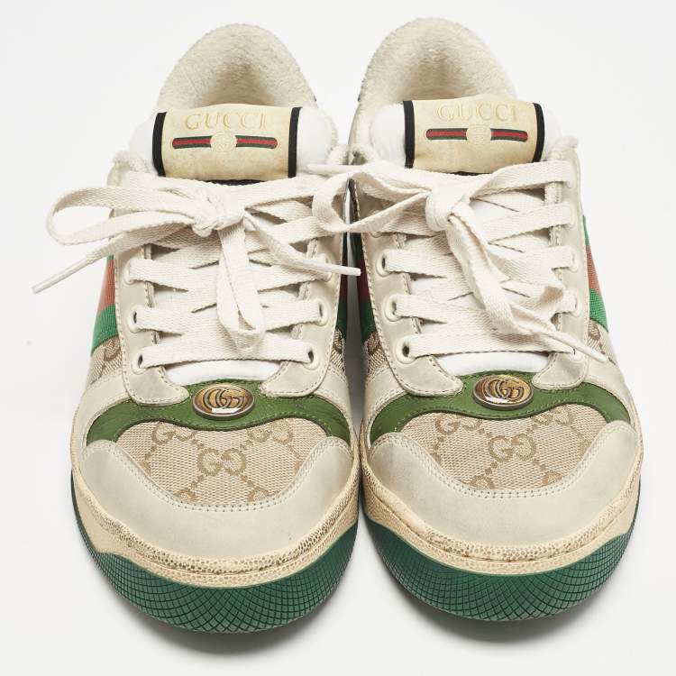 Pre Owned Gucci Beige Nubuck and GG Canvas CC Screener Sneakers Size 36.5