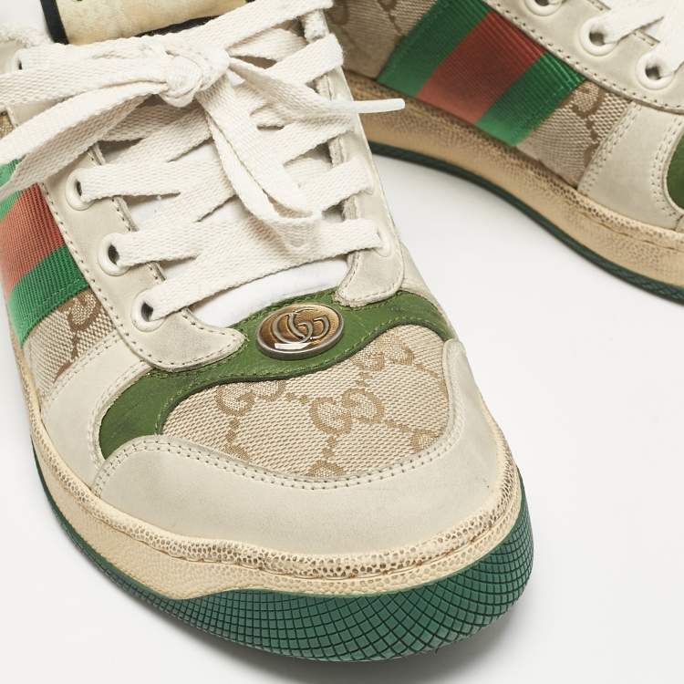 Pre Owned Gucci Beige Nubuck and GG Canvas CC Screener Sneakers Size 36.5