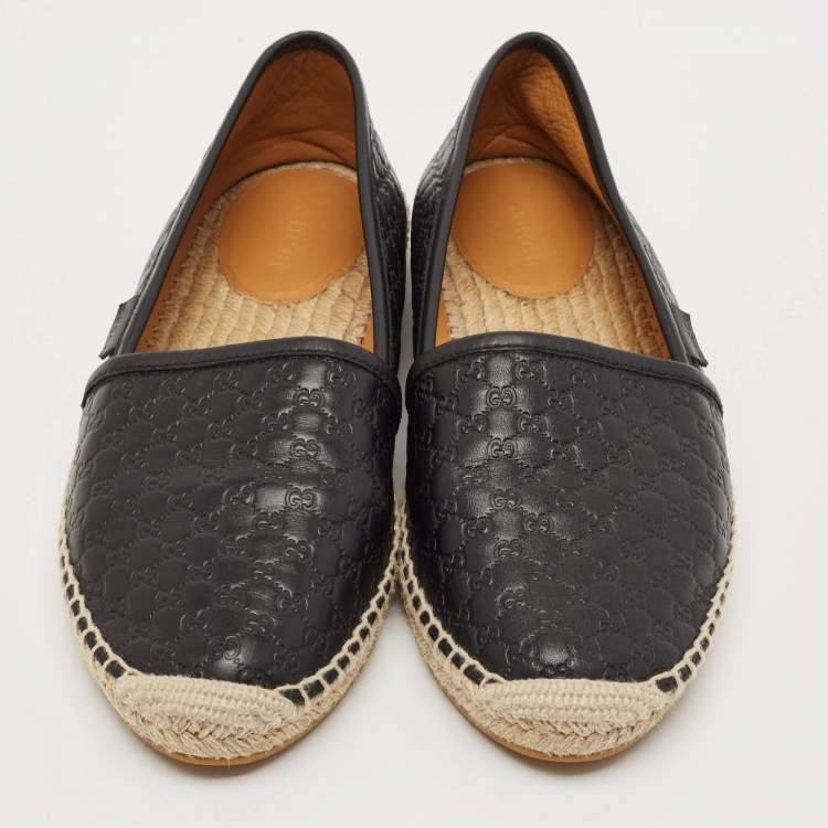 Pre Owned Gucci Black Microguccissima Leather Espadrille Flats Size 38