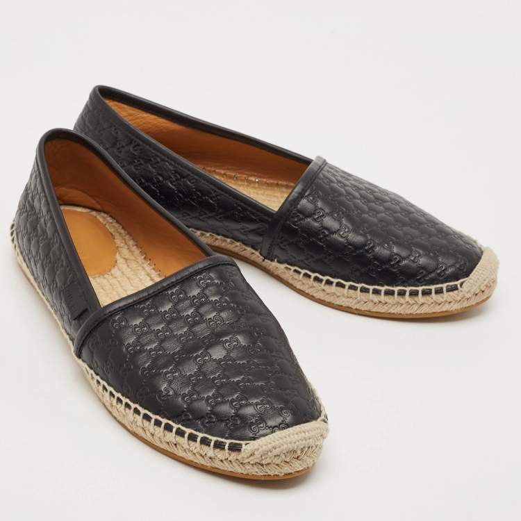 Pre Owned Gucci Black Microguccissima Leather Espadrille Flats Size 38