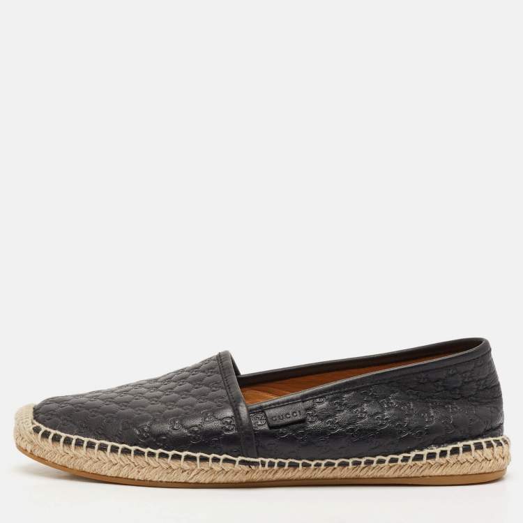 Pre Owned Gucci Black Microguccissima Leather Espadrille Flats Size 38