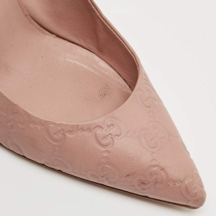 Pre Owned  Gucci Pale Pink Guccissima Leather Kristen Bamboo Heel Pointed Toe Pumps Size 38