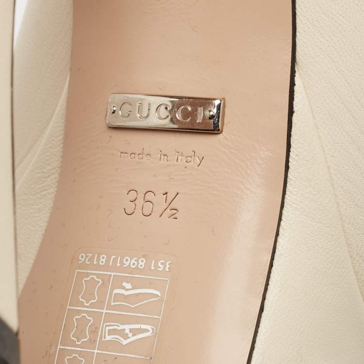 Pre Owned Gucci Cream Leather GG Platform Slide Sandals Size 36.5