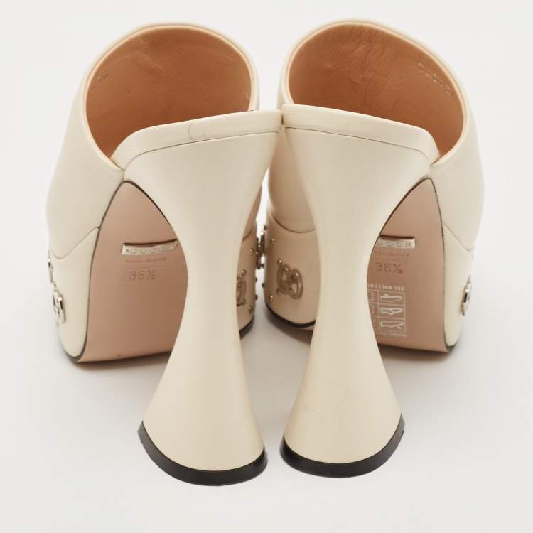 Pre Owned Gucci Cream Leather GG Platform Slide Sandals Size 36.5