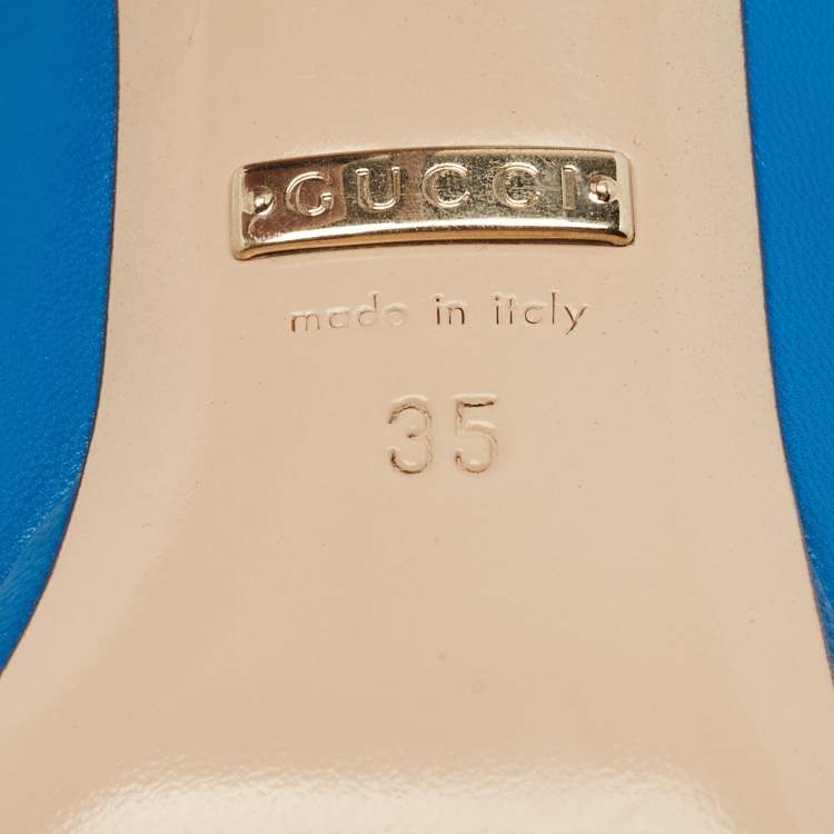 Pre Owned Gucci Blue Leather Horsebit Peep Toe Pumps Size 35