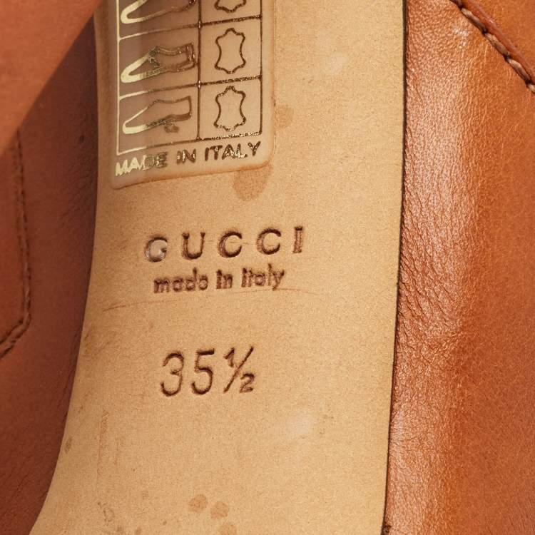Pre Owned Gucci Brown Leather Wimbledon Ankle Length Boots Size 35.5