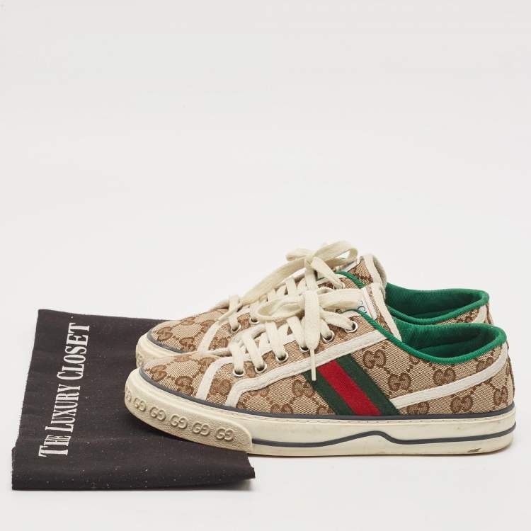 Pre Owned Gucci Beige GG Canvas Tennis 1977 Sneakers Size 37