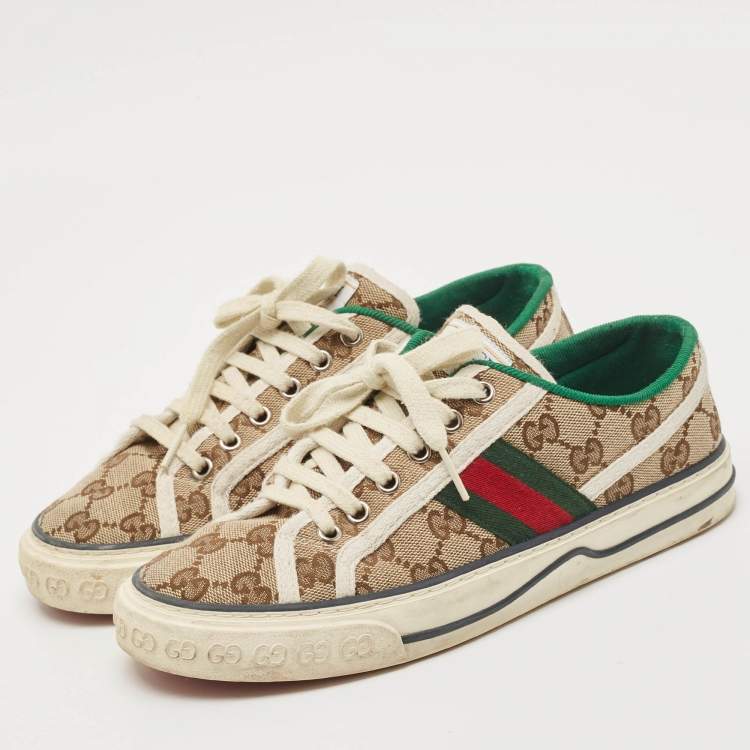 Pre Owned Gucci Beige GG Canvas Tennis 1977 Sneakers Size 37
