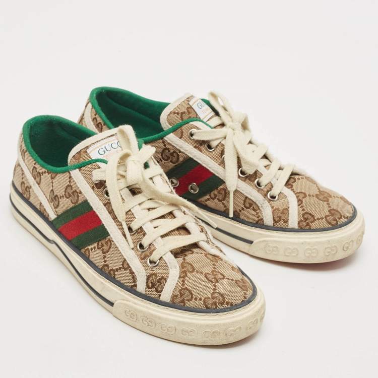 Pre Owned Gucci Beige GG Canvas Tennis 1977 Sneakers Size 37