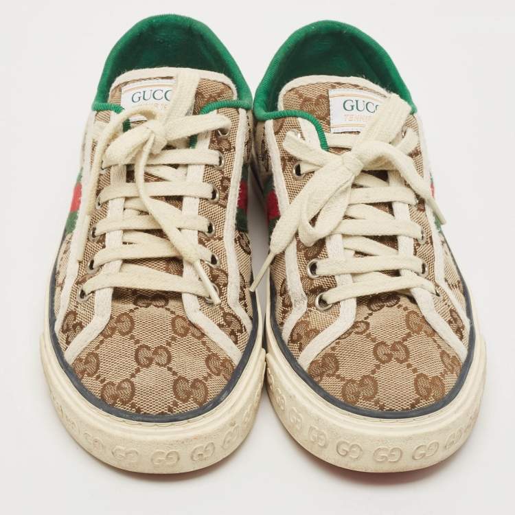 Pre Owned Gucci Beige GG Canvas Tennis 1977 Sneakers Size 37