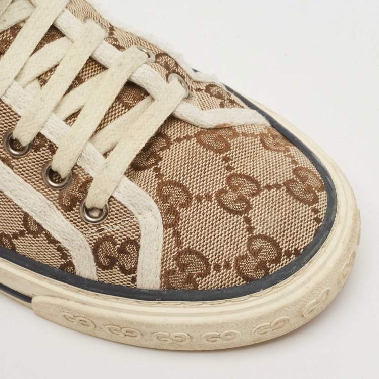 Pre Owned Gucci Beige GG Canvas Tennis 1977 Sneakers Size 37