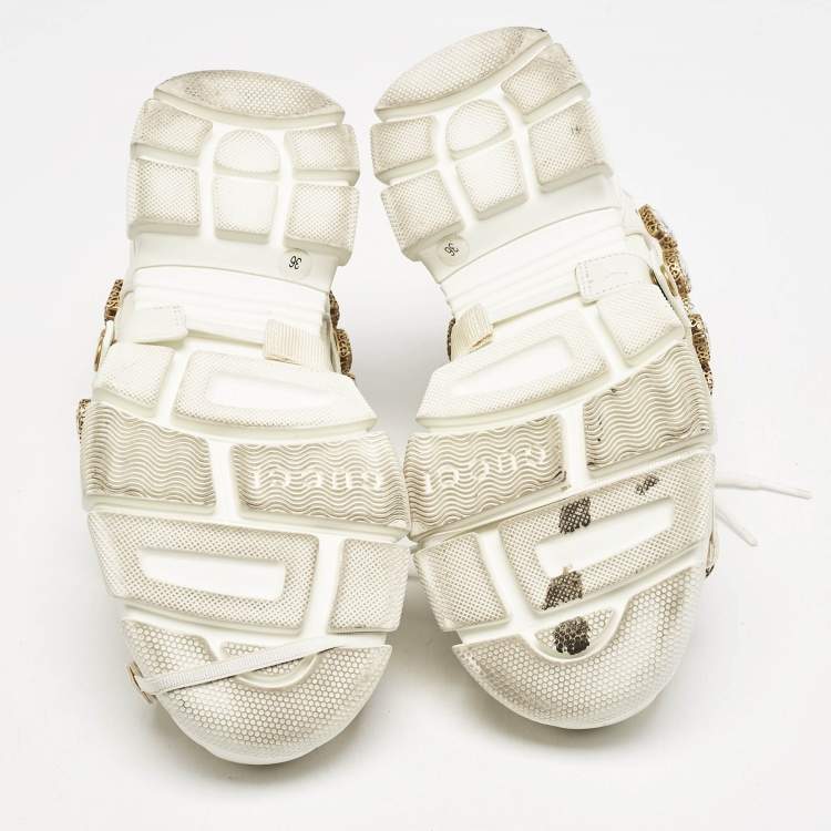Pre Owned Gucci White Leather and Mesh Flashtrek Chunky Sneakers Size 36
