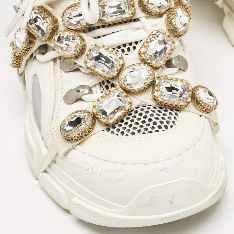 Pre Owned Gucci White Leather and Mesh Flashtrek Chunky Sneakers Size 36