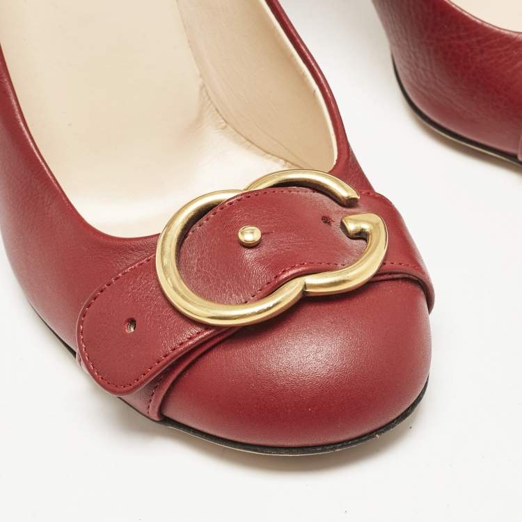 Pre Owned Gucci Red Leather GG Buckle Pumps Size 38.5