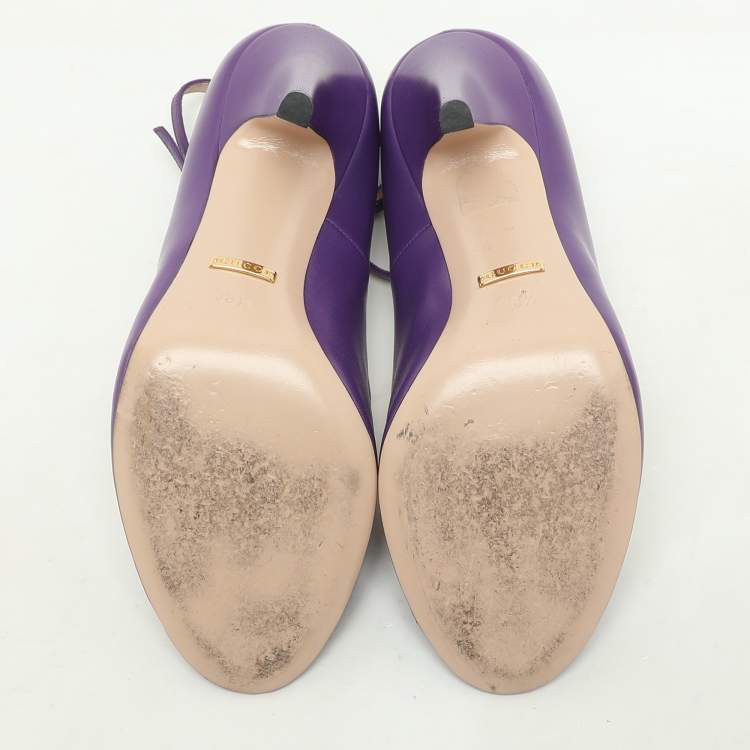 Pre Owned Gucci Purple Leather Molina Heart T Strap Pumps Size 38.5