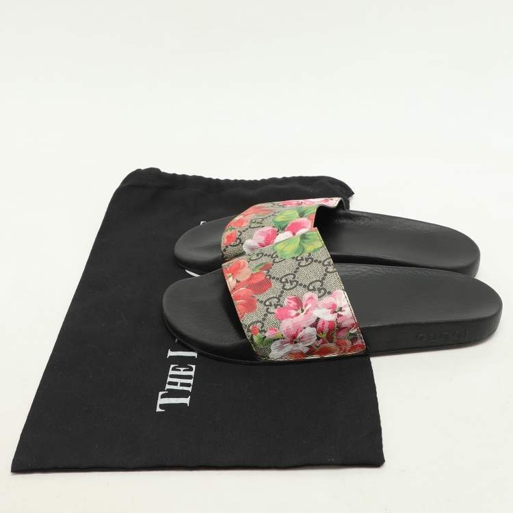 Pre Owned Gucci Multicolor GG Floral Canvas Flat Slides Size 38 