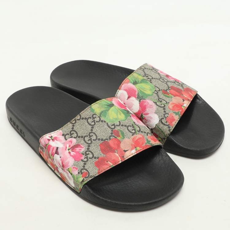 Pre Owned Gucci Multicolor GG Floral Canvas Flat Slides Size 38 