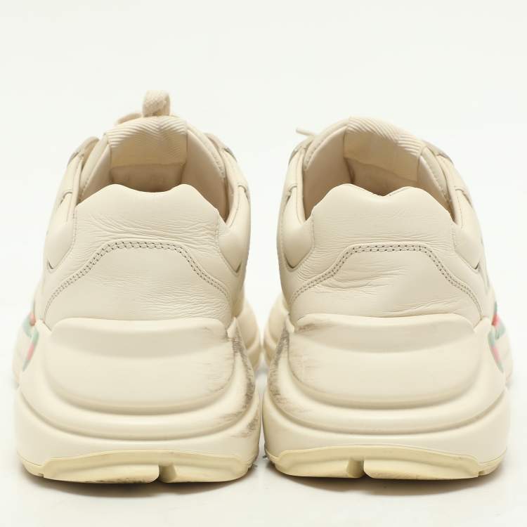 Pre Owned Gucci Off-White Leather Rhyton Logo Low Top Sneakers Size 38