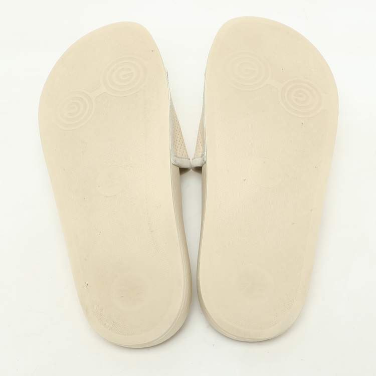 Pre Owned Gucci Cream Perforated Leather Horsebit Flat Slide Size 38