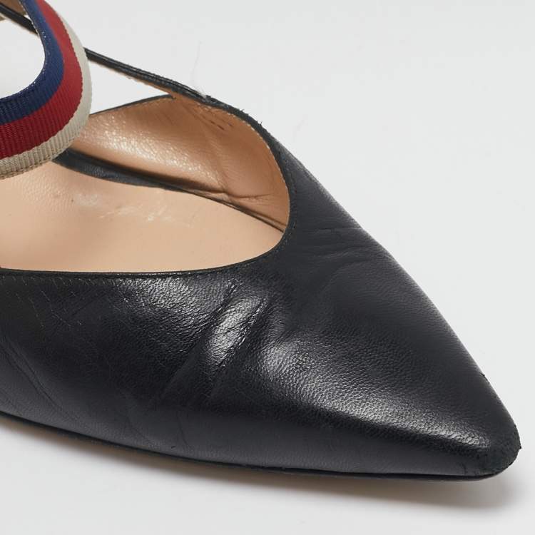 Pre Owned Gucci Black Leather Sylvie Web Strap Bamboo Heel Pumps Size 38.5