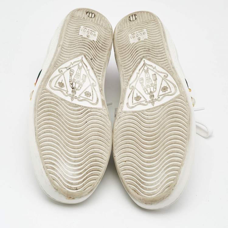 Pre Owned Gucci White Leather and Python Embossed Leather New Ace Lace Up Sneakers Size 38.5