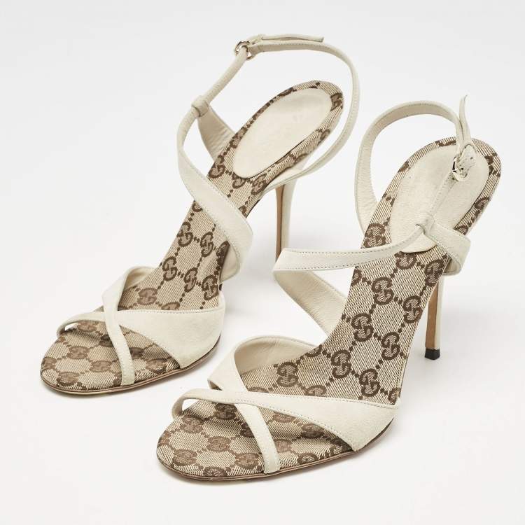 Pre Owned Gucci Grey Suede Slingback Sandals Size 38.5