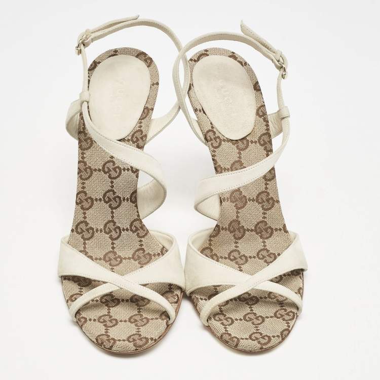 Pre Owned Gucci Grey Suede Slingback Sandals Size 38.5
