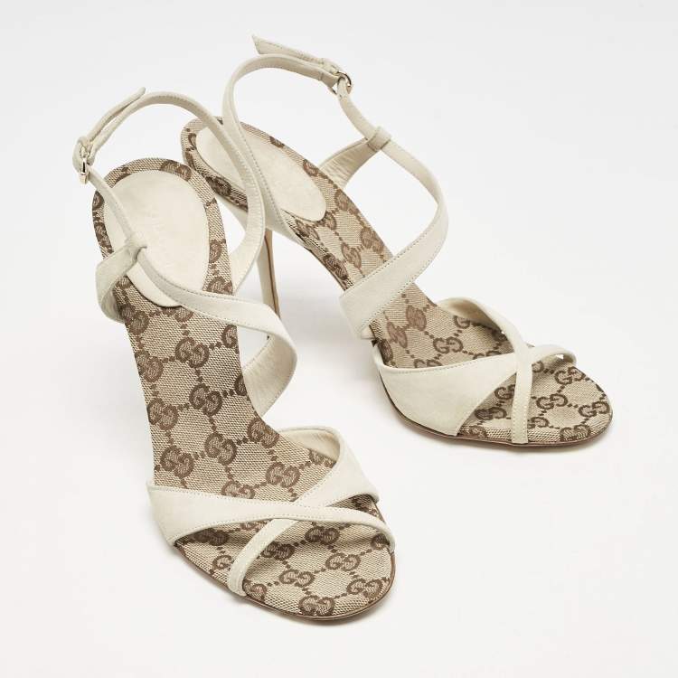 Pre Owned Gucci Grey Suede Slingback Sandals Size 38.5