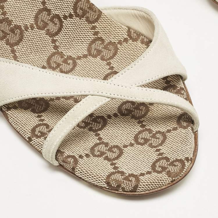 Pre Owned Gucci Grey Suede Slingback Sandals Size 38.5