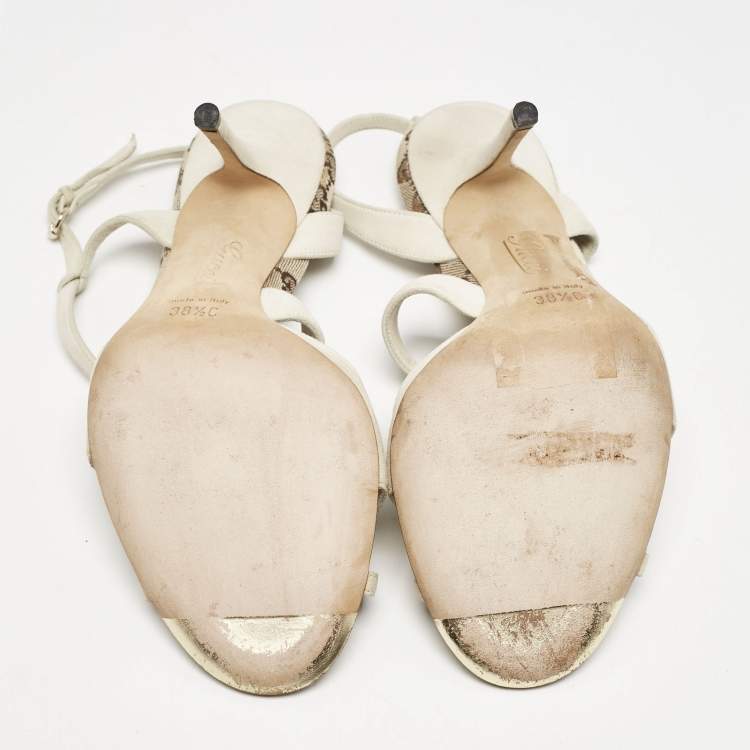 Pre Owned Gucci Grey Suede Slingback Sandals Size 38.5