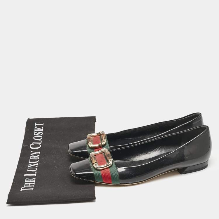 Pre Owned Gucci Black Patent Leather Web Ballet Flats Size 37