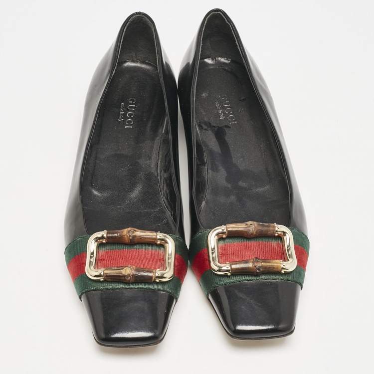Pre Owned Gucci Black Patent Leather Web Ballet Flats Size 37