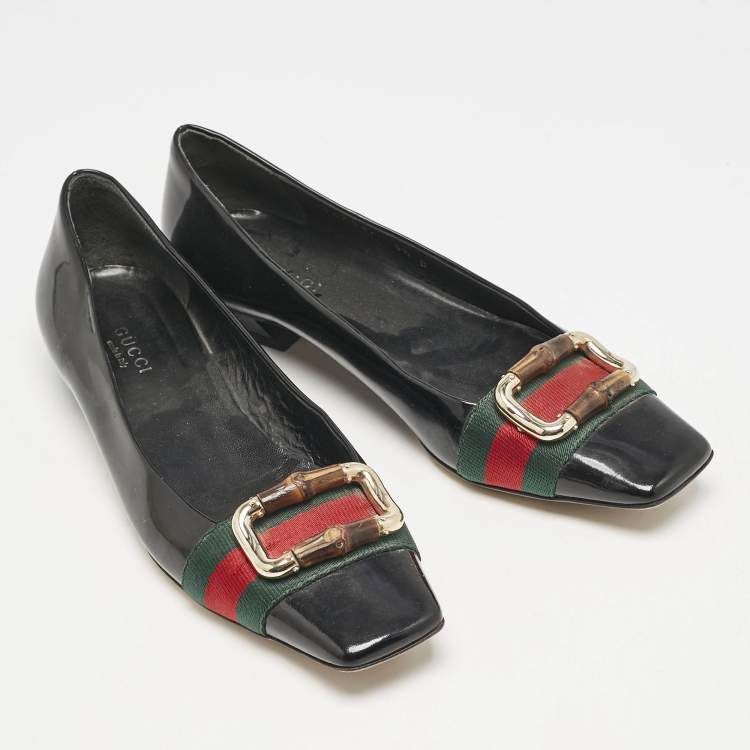 Pre Owned Gucci Black Patent Leather Web Ballet Flats Size 37