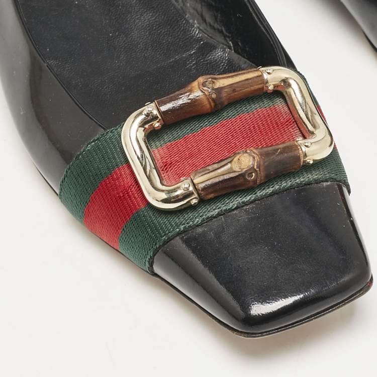 Pre Owned Gucci Black Patent Leather Web Ballet Flats Size 37