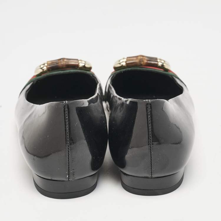 Pre Owned Gucci Black Patent Leather Web Ballet Flats Size 37