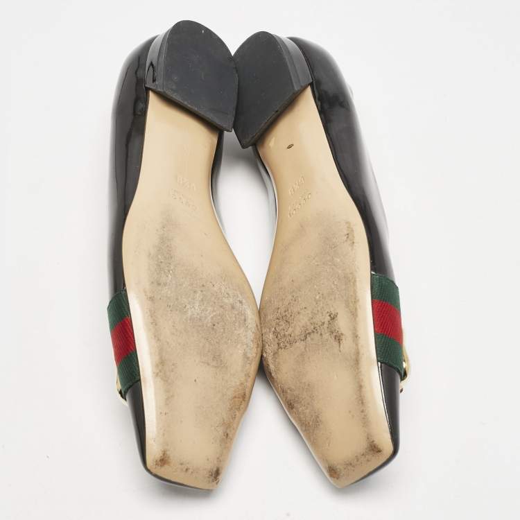 Pre Owned Gucci Black Patent Leather Web Ballet Flats Size 37
