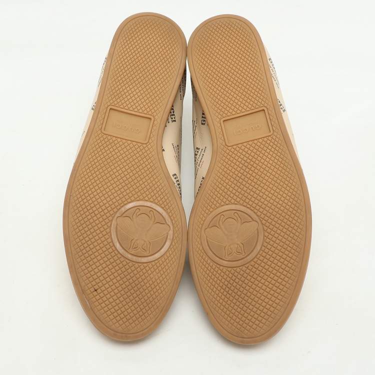 Pre Owned Gucci Beige Invite Print Leather Falacer Low Top Sneakers Size 37