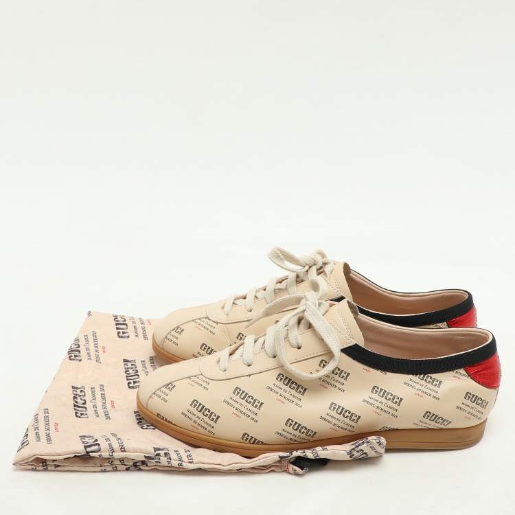 Pre Owned Gucci Beige Invite Print Leather Falacer Low Top Sneakers Size 37