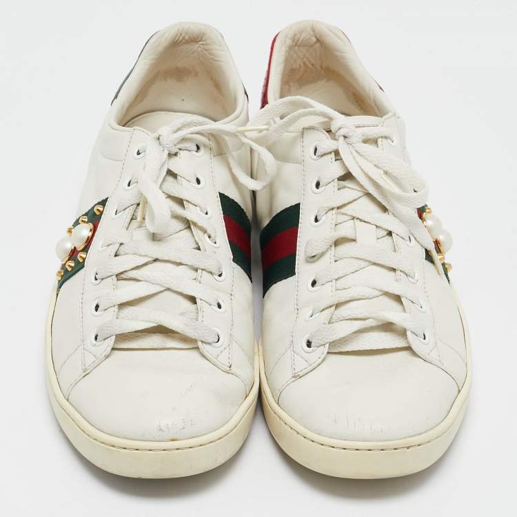 Pre Owned Gucci White Leather Studded Ace Sneakers Size 41