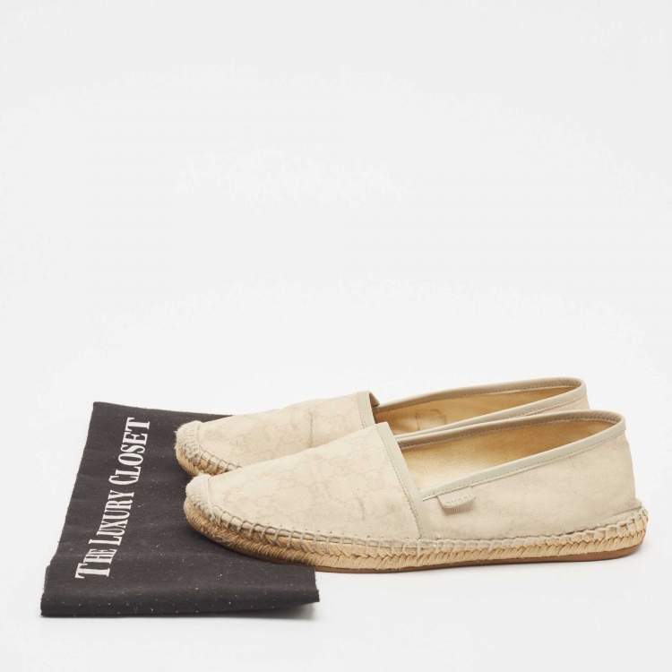 Pre Owned Gucci Grey/Cream GG Canvas And Leather Slip On Espadrille Flats Size 39