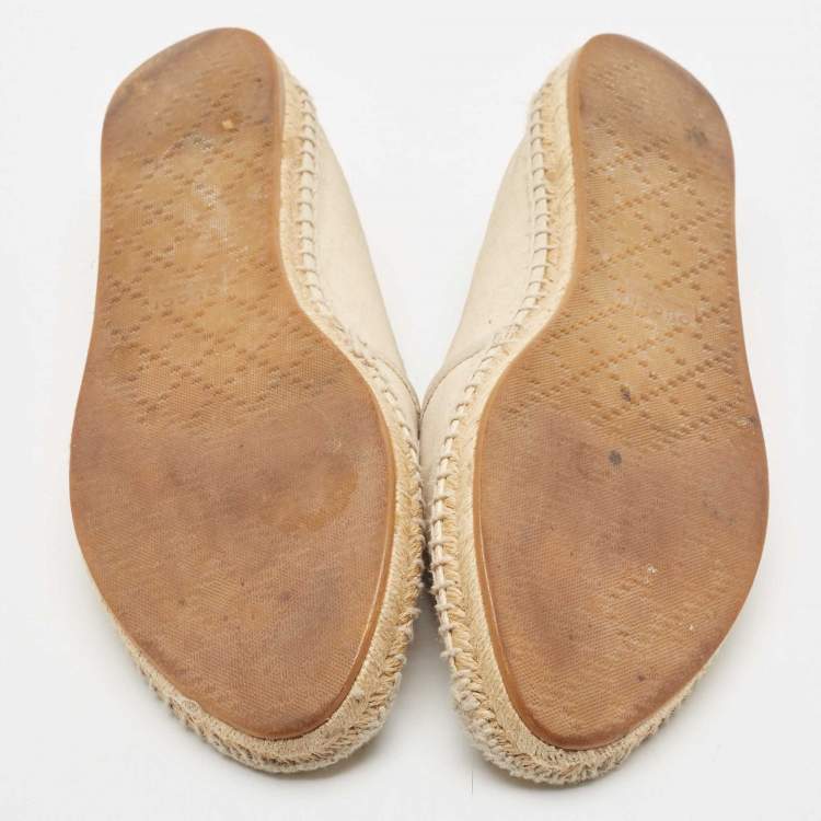 Pre Owned Gucci Grey/Cream GG Canvas And Leather Slip On Espadrille Flats Size 39