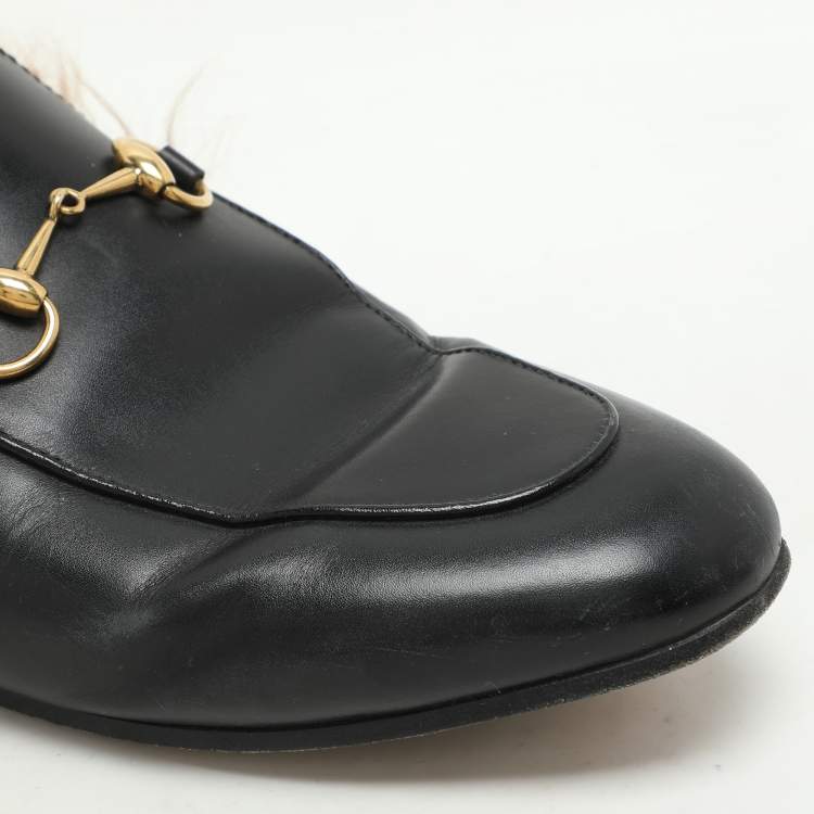 Pre Owned Gucci Black Leather Fur Lined Prince Town Mules Size 39