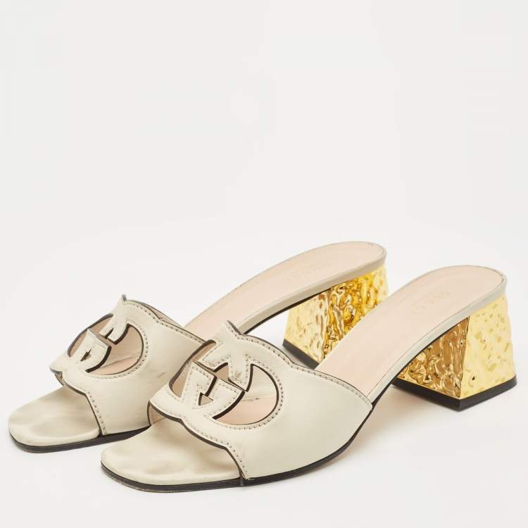 مملوكة مسبقًا Gucci Cream Matelasse Leather GG Slide Sandals Size 40.5