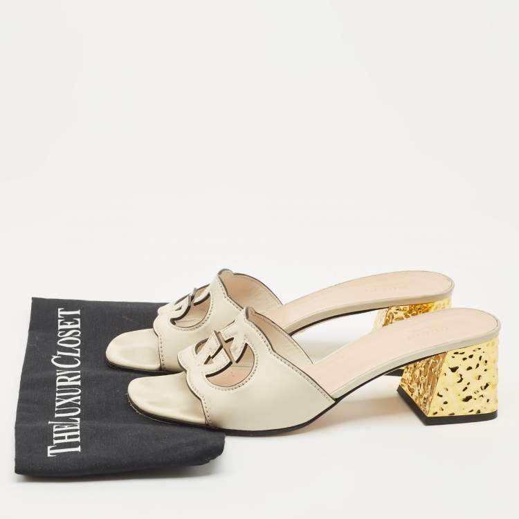 مملوكة مسبقًا Gucci Cream Matelasse Leather GG Slide Sandals Size 40.5