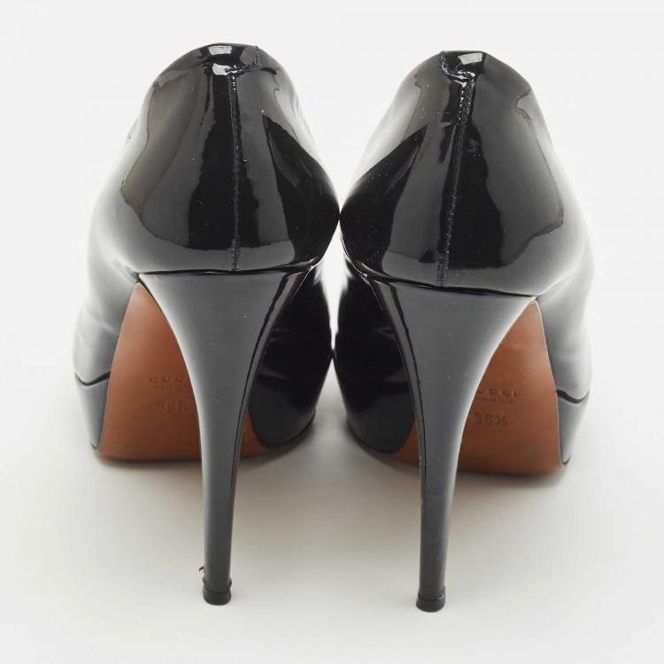 Pre Owned Gucci Navy Blue Patent Leather Betty Platform Pumps Size 38.5