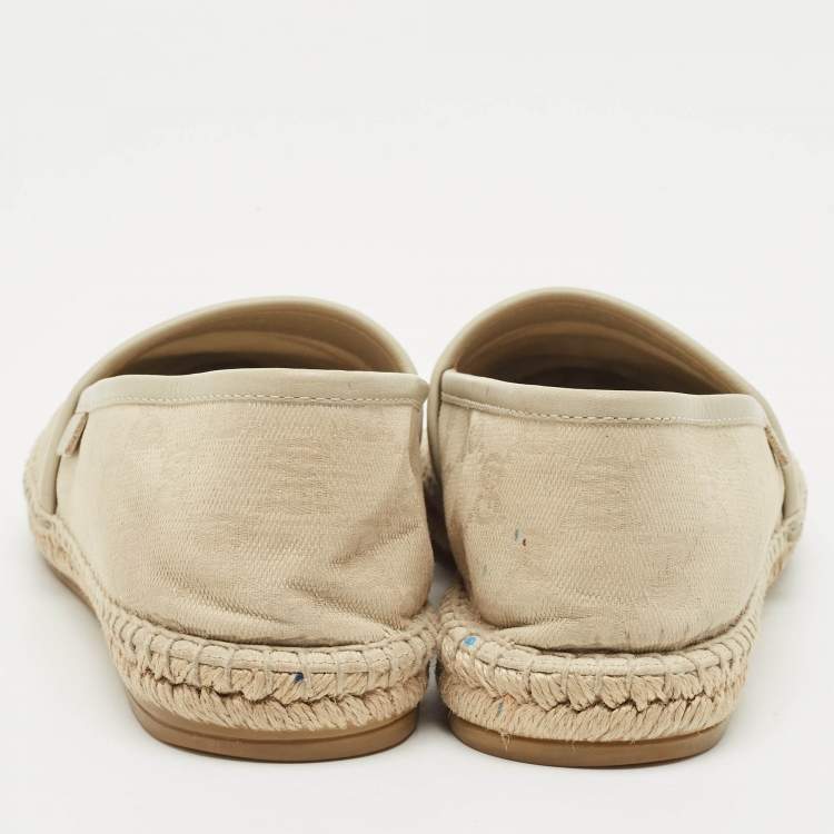 Pre Owned Gucci Cream/Grey Canvas and Leather Espadrille Flats Size 37.5
