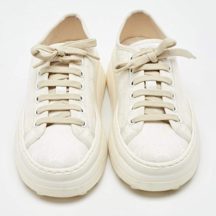 Pre Owned Gucci White GG Canvas Tennis 1977 Platform Sneakers Size 37